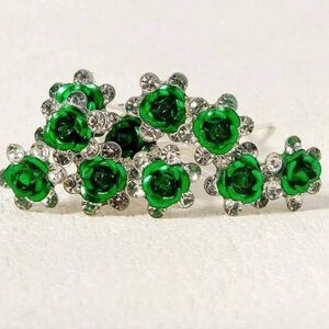 Elegant Green Floral Crystal hair pins